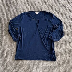 Women's Navy Blue Draped 3/4-Sleeve Top